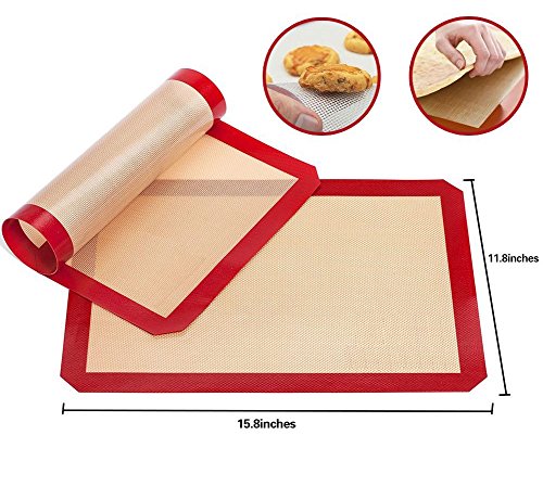 Fiber Glass Reusable Silicone Baking Mat Liner - Nonstick Cookie Sheet Set, Silicone Baking Sheet Flexible Durable Kitchen Mats for Pizza, Cup cake, Bread, Dishwasher, BPA Free (Set of 3pcs)