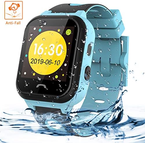 Themoemoe Kids Smartwatch Phone, Kids Smartwatch Waterproof Anti-Fall 2G GPS/LBS Tracker SOS Camera Games Compatible with Android iOS (Blue)