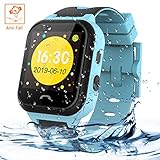 Themoemoe Kids Smartwatch Phone, Kids Smartwatch Waterproof Anti-Fall 2G GPS/LBS Tracker SOS Camera Games Compatible with Android iOS(Blue)