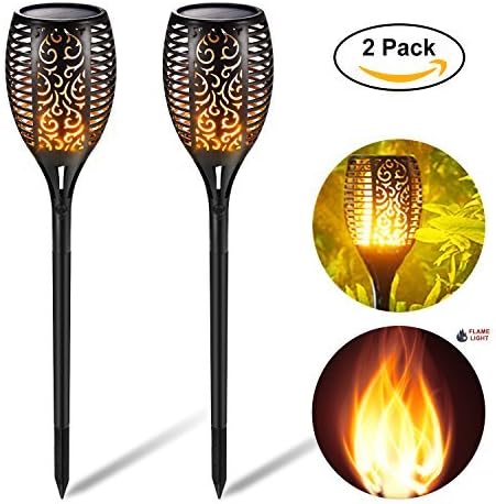 WallyDeals 30" Solar Lights Dancing Flame Light 96 LED Waterproof Wireless Flickering Torches Path Lightning Lamp Outdoor Dusk to Dawn for Garden Patio Yard Driveway Pool (Pack of 2)