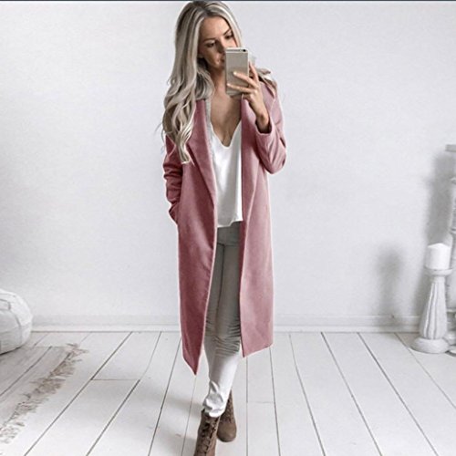 Winter Cardigan Womens Long Coat Lapel Parka Jacket Overcoat Outwear by TOPUNDE Pink