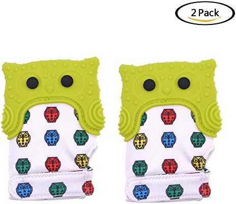 2 Pack Baby Teething Mitten by GbaoY, Babies Self-Soothing Pain Relief and Teething Toy, BPA Free Safe Food Grade Teething Mitt (Green-Owl)