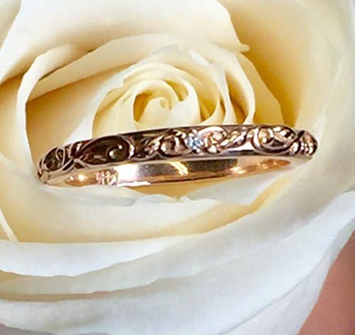 Wedding Diamond Band, 14k Rose Gold Vine And Leaves Wedding Band, Rustic Wedding Ring, Matching Diamond Band, Rose Gold Wedding Ring.