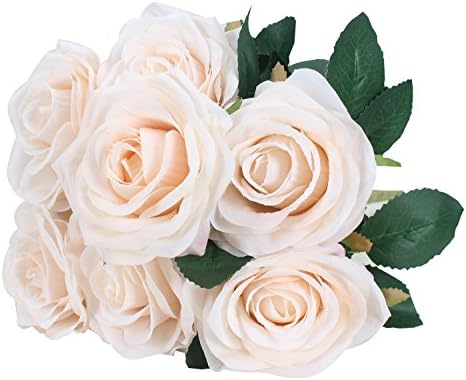 Duovlo 7 Heads Vintage Silk Artificial Flowers Bouquets Plastic Wedding Centerpieces Arrangements Decorations (Pink)