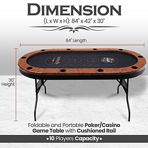 SereneLife-Foldable-and-Portable-PokerCasino-Table-Game-Table-for-10-Players-Casino-Grade-Cloth-with-Stylish-and-Water-Resistant-Cushioned-Rail-with-Ten-Drink-Holders-SLPT720