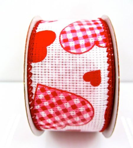 Jo-ann's Holiday Inspirations Gingham Hearts Ribbon,white/red,1.5"x12ft.