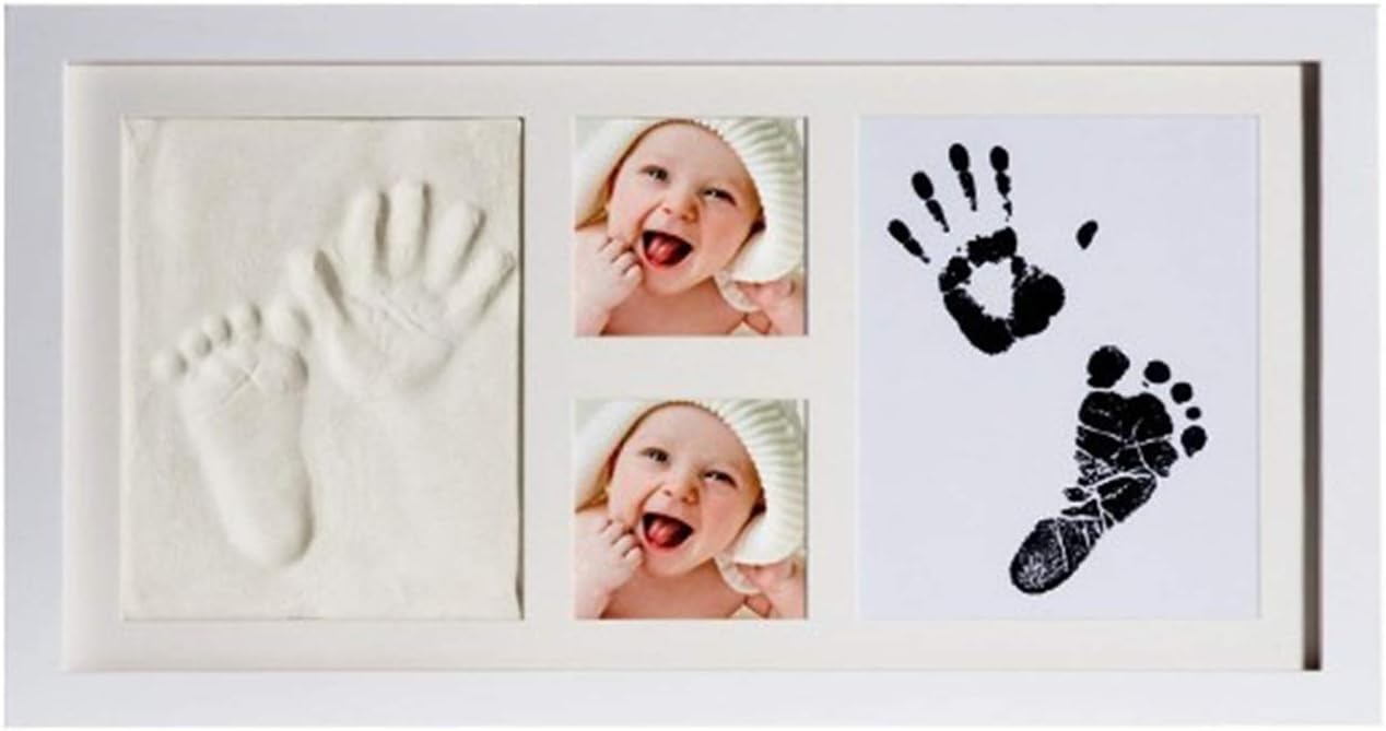 Baby Handprint & Footprint Photo Frame Kit, Pure Vie Gorgeous Keepsake with Non-Toxic and Clean-Touch Ink Pad - Memorable Newborn Baby Shower or Christening Gift, Toddlers Birthday Present, Wall Decor