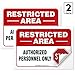 Restricted Area Authorized Personnel Only Stop Sign, (2 Pack) 10x7 Inches, 4 Mil Vinyl Decal Stickers Weather Resistant, Made in USA by Signs
