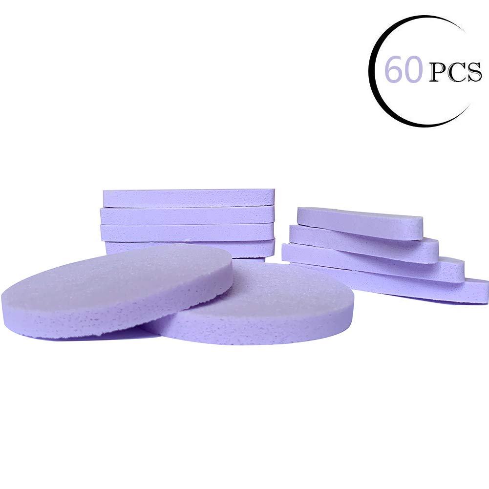 Facial Sponge Compressed,PVA Professional Makeup Removal Wash Round Face Sponge Pads Exfoliating Cleansing for Women (60 Pcs, Purple)