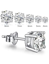 Pendientes con pasador, de plata esterlina 925 y circonita cúbica con corte princesa, a la moda, de 4, 5, 6, 7 u 8 milímetros.