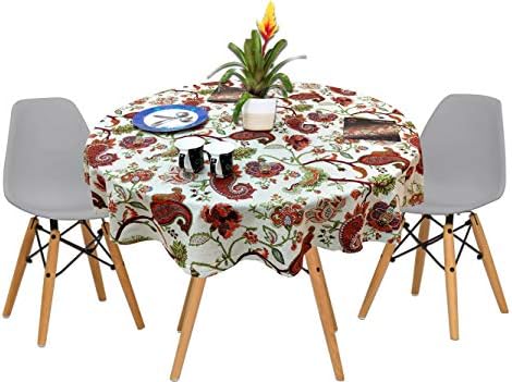 Miyanbazaz textiles Cotton Chambray Fabric Round Dining Table Cover, 4-6 Seater Round Tablecloth Multicolor