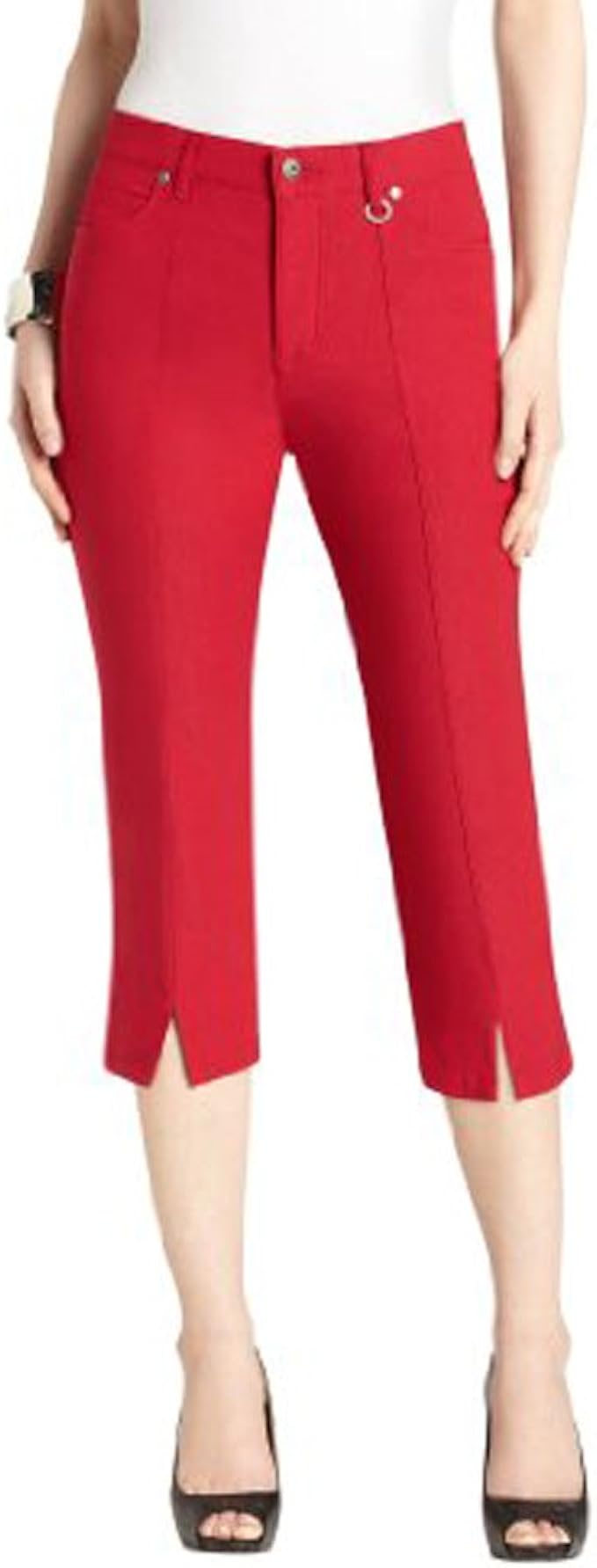 URREBEL Women's Simon Chang Slit Front Capri Pants (Red, 16) at Amazon