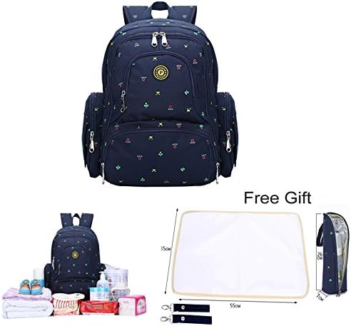 Happycell Baby Diaper Backpack With Insulated Pockets / Multi-functional Travel Diaper Bag with Changing Pad and Stroller Clips (Dark Blue Dot)