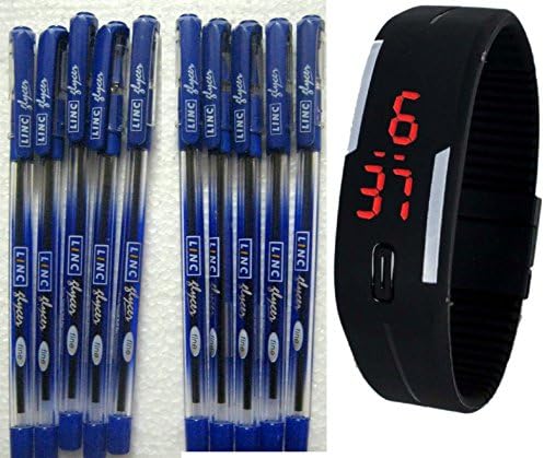 Pappi Boss New Set Of 10 Linc Glycer Blue Ink Ball Pen Blue - LED Band Watch