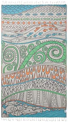 InfuseZen Bright and Colorful Fish in Stream Turkish Towel for The Beach, Pool or Bath, Blue, Orange and Lime Green Oversized Peshtemal, Made from 100% Turkish Cotton (Multi-1)