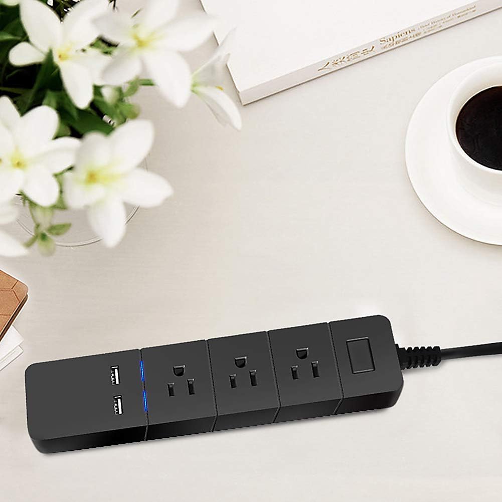 Power Strip GotechoD with 3 AC Outlet 4 USB Charging Ports 2.1 A max 2 Prong Power Strip Two Prong Extension Cord Surge Protector 3 Prong to 2 Prong Adapter 6.6ft Cord Perfect for Home Office(Black)