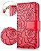 FLYEE iPhone 8 Plus Case,iPhone 7 Plus Wallet Case, Premium Flip Wallet Leather [Emboss Flower] Magnetic Protective Cover with Card Slots for iPhone7 Plus iPhone8 Plus 5.5 Inch yahuacha-red