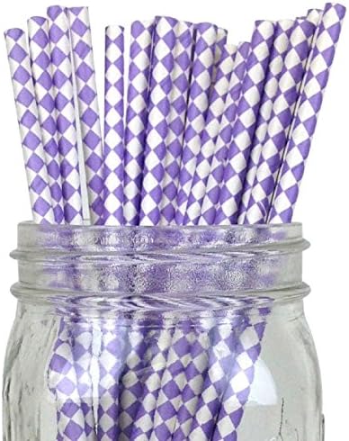 Lavendar/White Harlequin Set of 100 Count Size 7 3/4 inch Stripe Design Paper Drinking Straw Baking Sticks Cake Pop Sticks For Cake Pops Lollipops Crafts Cupcake Toppers Rock Candy and Brownie Pops