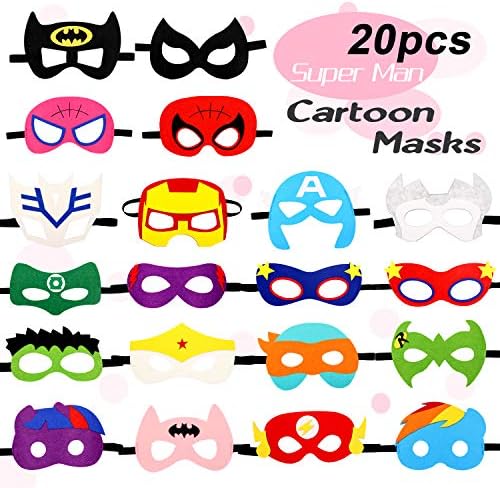 Kitticcino Cartoon Heros Party Felt Masks 20 pcs Party Supplies Cosplay Character Mask Party Favors for Kids Boys or Girls