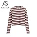 Anself Women Cropped Stripped Pullover Knitted Sweaters Shirts Ribbed Long Sleeves Sheath Stretchy Jumpers Crop Knitting Top Red