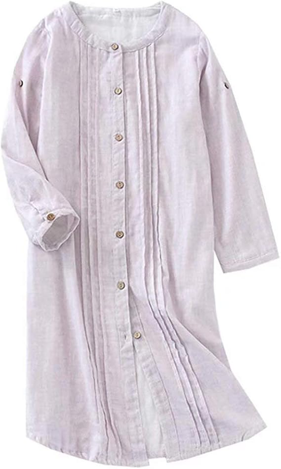 Amazon Yonistar 在庫処分 前開き ルームワンピース パジャマ レディース ガーゼ 綿100 長袖 部屋着 寝巻き 柔らかい ふんわり 春夏秋 L ピンク ルームワンピース ネグリジェ 通販