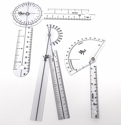 Set of 3 Piece Spinal Finger Goniometer Protractor Ruler 360 Degree 6 inch (A2ZSCILAB BRAND)