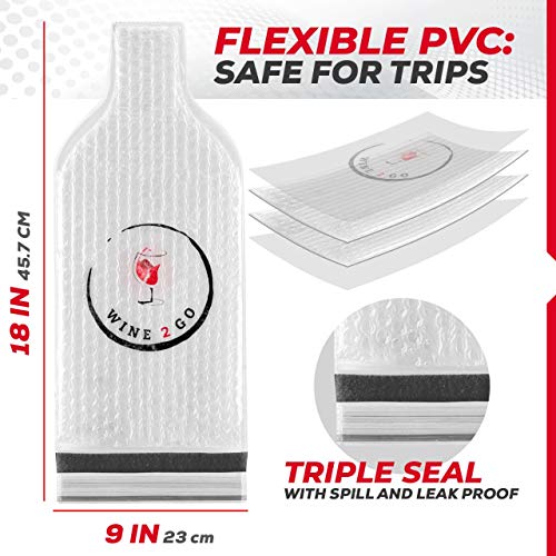 Wine Bags For Travel 3 Pack - Double Layer Protection Plastic Wine Bottles - Triple Seal Wine Travel Protector Preventing Opening During Travel - Reusable Wine Luggage Airplane Approved