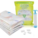 HomeIdeas Premium Jumbo Vacuum Storage Bags, Double-Zip Seal and Turbo Valve for 75% More Compression! Plastic Space Saver Bags, Free Hand-Pump for Travel! 6 Pack (Jumbo - 40x30 Inches)