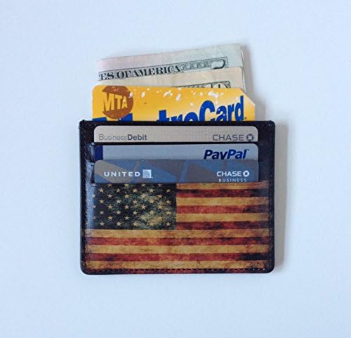 American Flag Card Holder US Flag Card Case Slim Leather Card Holder Made in USA