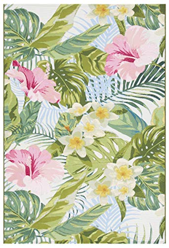 Safavieh Barbados Collection BAR516X Tropical Floral Indoor/ Outdoor Area Rug, 4' x 6', Green/Pink