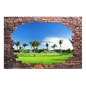 Wall26 - Large Wall Mural - Palm Trees Viewed Through a Broken Brick Wall | 3D Visual Effect Self-Adhesive Vinyl Wallpaper/Removable Modern Decorating Wall Art - 66" x 96"