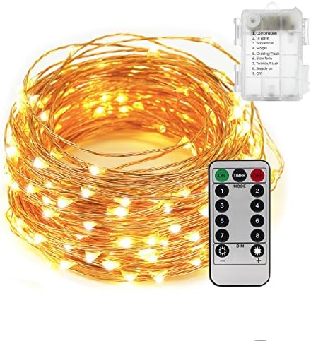 Fairy String Lights 200 LED Firefly Lights Geefawa 66ft Battery Powered Copper Wire Lights Waterproof Dimmable Starry Lights with Remote Control for Bedroom, Patio, Garden, Wedding Warm White