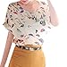 VOBAGA Women's Bird Heart Geometric Print Short Sleeve Chiffon Top T-shirt Blouses