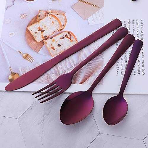 BuyGo Silverware Set for 6 Purple Dinnerware Set Stainless Steel Flatware Set 24-Piece Cutlery Set Tableware Set, Dishwasher Safe - Thumbnail 2