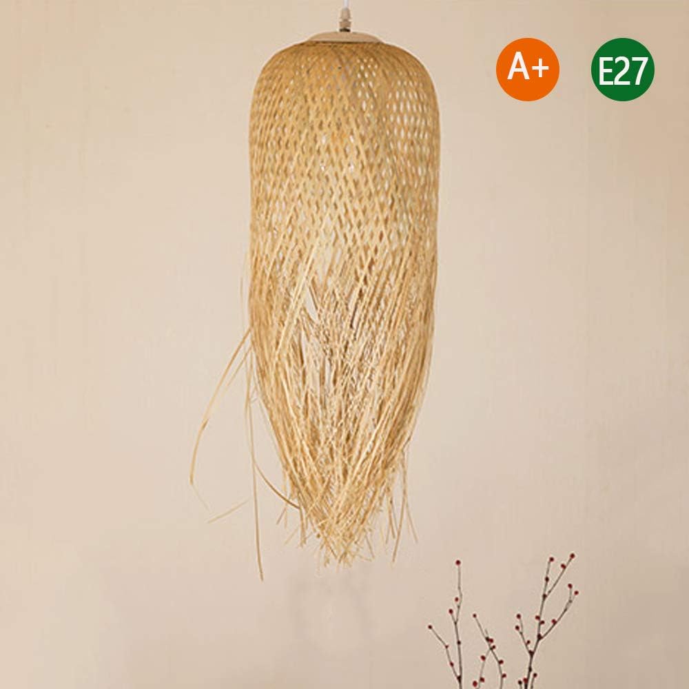 Bamboo Chandelier Hand-Woven Pendant Lighting E27 Retro Hanging Lamp Restaurant Bedroom Rattan Lamp Shade Pendant Lamp Kitchen Living Room Decorative Lighting Pendant Light,70 * 17cm