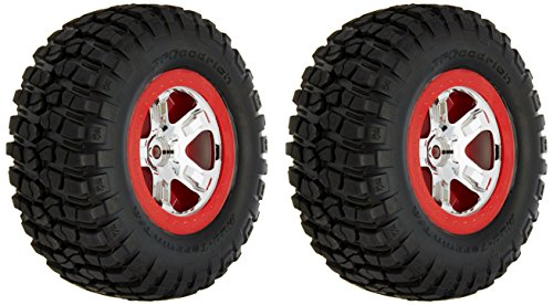Traxxas 5867 BF Goodrich Mud-Terrain T/A KM2 Tires Pre-Glued on Chrome, Red Beadlock-Style wheels (pair)