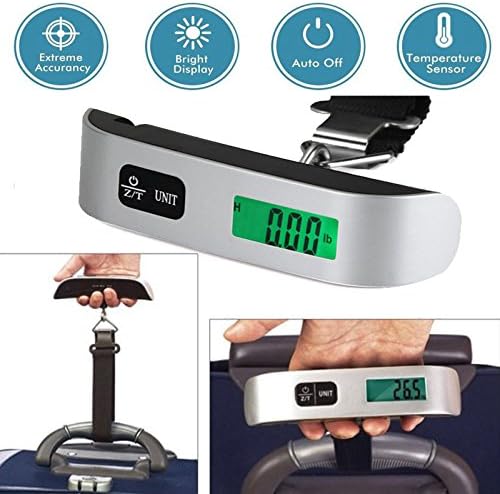 Powercam incDigital Luggage Scale, Powercam, 110 lb / 50kg weight capacity, Suitcase Scale, Silver, Hanging, For Travel