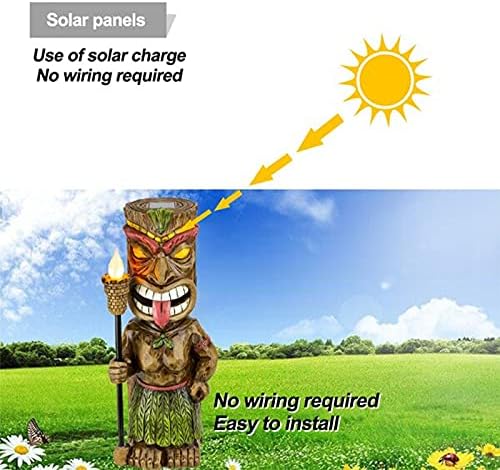 Solar-powered tiki torch with LED lights for garden décor, priced at $18.99.