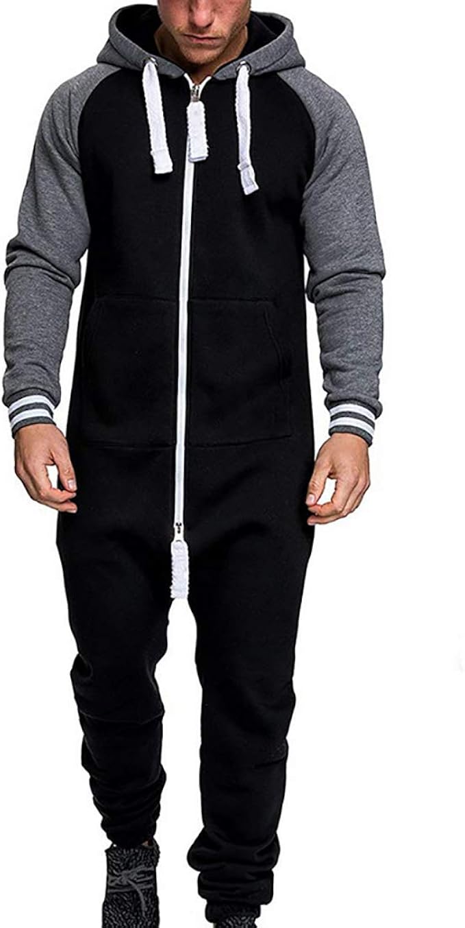 OZZlOR Herren Overall Jumpsuit Trainingsanzug Spleißen Beiläufig Hoodie Jumpsuit Joggings Anzug
