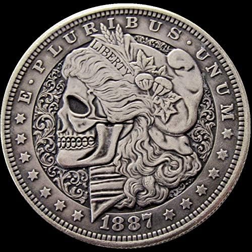 jooact Hobo Nickel Morgan Coin Skull Faced Coin Skull Skeleton Carved American Casted Coin DIY Keychain Pendant