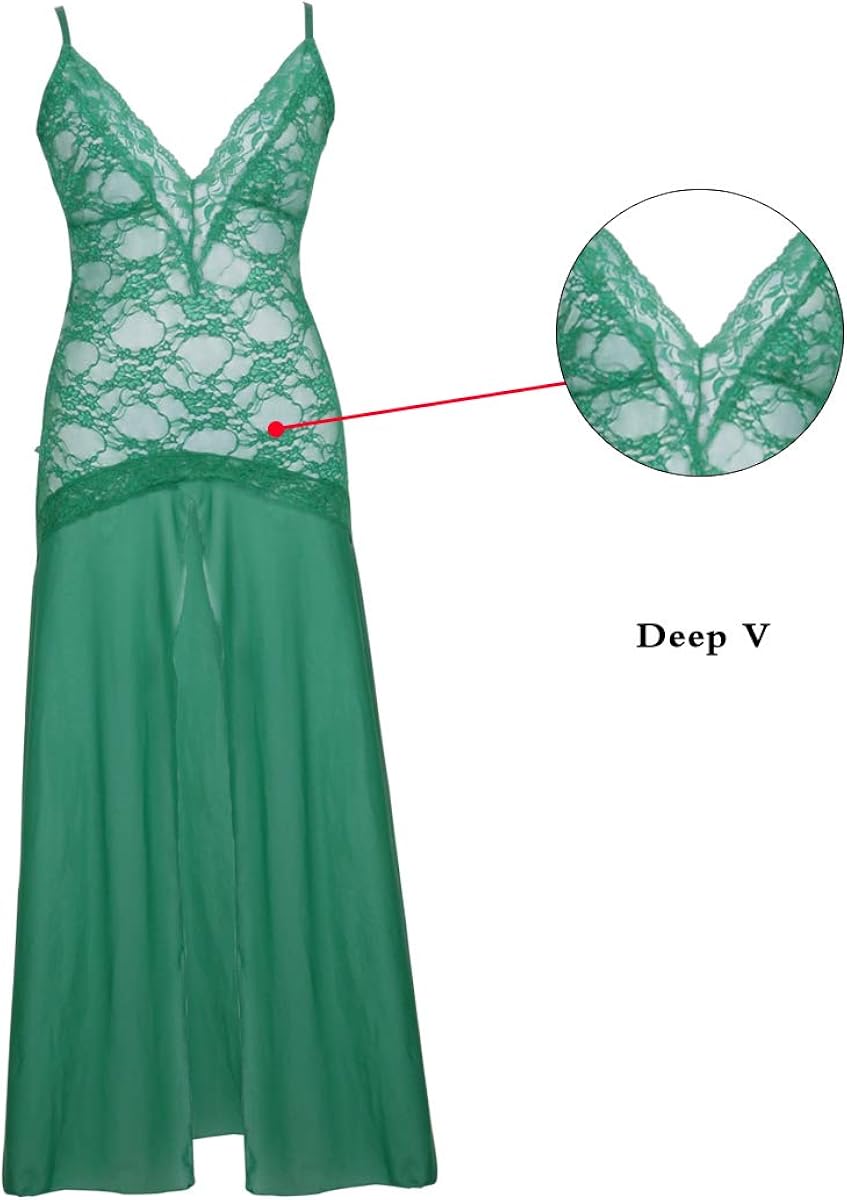 LINGERLOVE Women's Plus Size Lingerie Sexy Split Maxi Long Gown Sheer Dress: Clothing