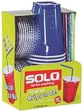 Solo 9 Oz Plastic Cup, Lid, and Straw Combo Pack, 15 Cups (No BPA) (Blue)