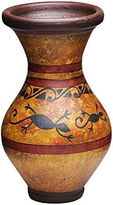 Artesanos Clay Vase for Home Decor, Handmade in Colombia, Rustic Primitive Style, 8.3 Inches Tall (Medium) for Home or Wedding, Living Room, Office, Coffee Table Decor - Dark Red, Brown and Yellow