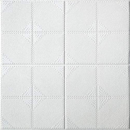 Peel and Stick 3D Geometric Pattern Wall Panels, Eco-Friendly Xpe Foam Background Wall Stickers Baseboard Wall Decoration-White-A