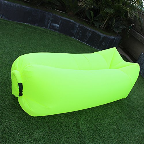 MIONNO Inflatable Chaise Lounger Air Sofa, Air Lounger Inflatable Lazy Bag Couch for Outdoor or Indoor Anti-Air Leaking Waterproof Portable Hammock Chair for Travel Camping Beach (Fluorescent Green)