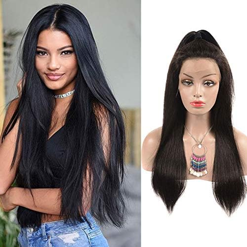 DADA 360 Lace Wigs Straight Human Hair Wig Silky Hair Wig for Women 360 Lace Frontal Wig Natural Color (24inch)