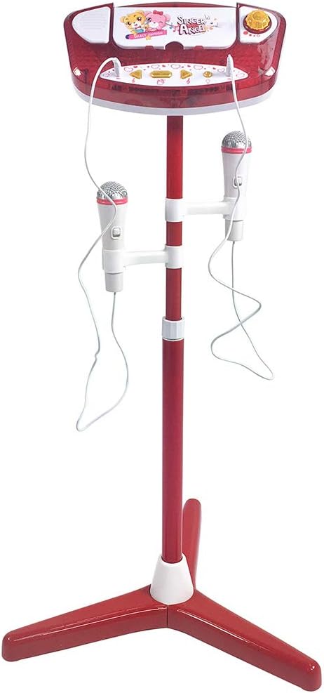 OVERWELL Kids Karaoke Machine with 2x Microphone Stand Adjustable(45-95cm) Childrens Electronic Play Songs Singing Karoke with Light Effect - Red