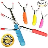 Marshmallow Roasting Sticks - Best Camping, BBQ & Grill Cooking - Steel Forks Set of 5 - SAFE FOR KIDS Extra Long 45’’ Telescoping - Perfect Smores Sticks & Hot Dog Forks - Outdoor Smores Kit
