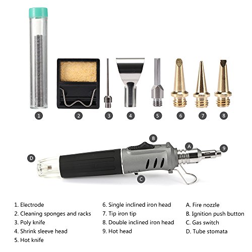 Powstro Butane Soldering Iron,Adjustable Flame, 10 in 1 Professional Gas Soldering Iron Self-igniting Torch Kit Suitable for Repair Jewelry Making Brazing Model Building Circuit Boards - Thumbnail 2