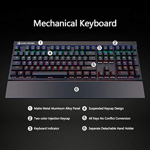 COM1950s 108Keys Mechanical Keyboard Metal Panel Board All Keys No Conflict Custom Backlit Punk Gaming Keyboard Office Computer Keyboard (Black, 108Keys)